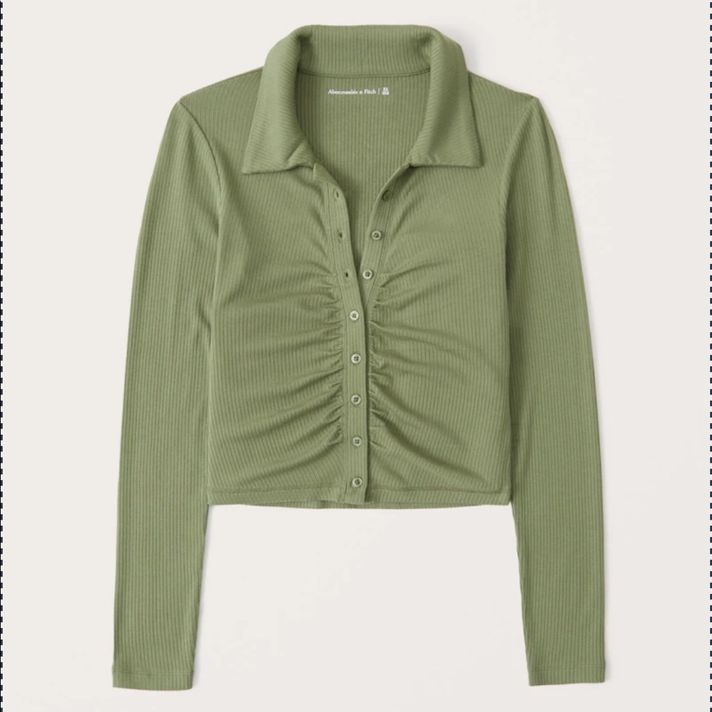 Abercrombie Long Sleeve Ruched Polo Top
